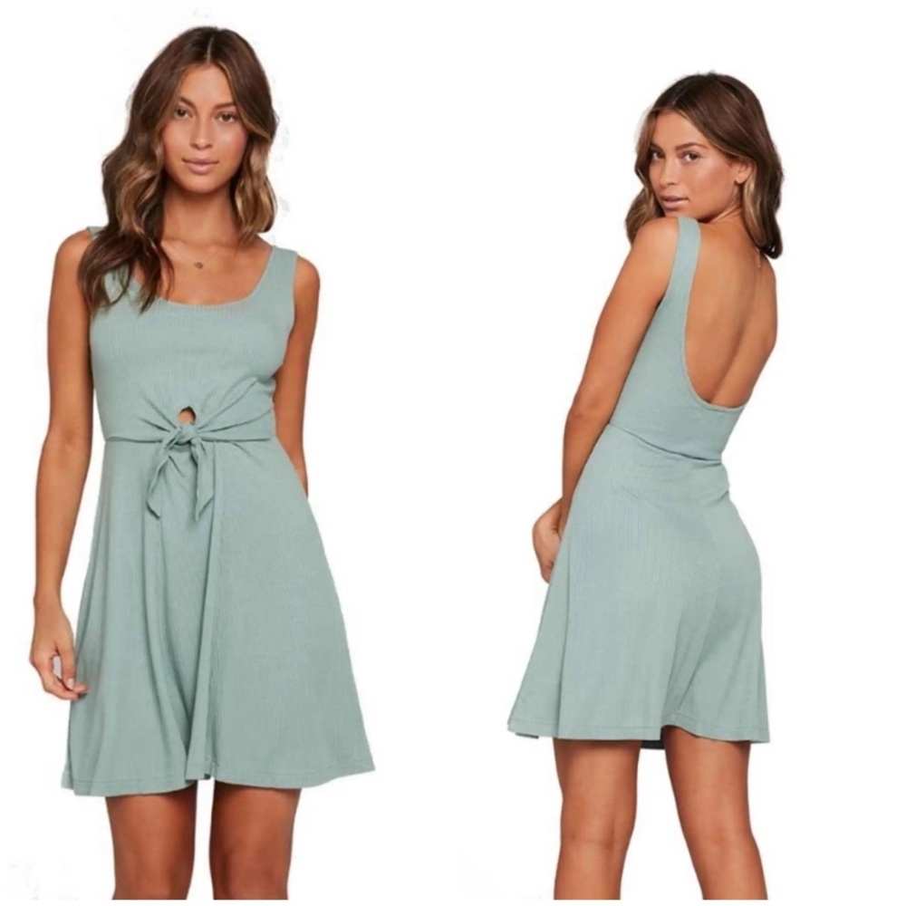 l*space Sage Green Tie-Front Scoop Back Mini Dress M